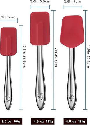 5pcs Silicone Spatula Cooking Utensils Set with Stainless Steel Handles, Premium Heat-Resistant Kitchen Utensils for Baking, Spoonula & Silicone Brush Included, Safe for Nonstick Cookware (Red)