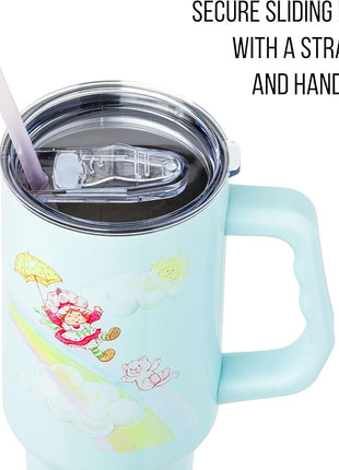 Silver Buffalo Strawberry Shortcake and Custard Stainless Steel Tumbler with Handle, Fits in Standard Cup Holder, 40 Ounces