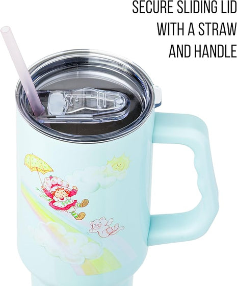 Silver Buffalo Strawberry Shortcake and Custard Stainless Steel Tumbler with Handle, Fits in Standard Cup Holder, 40 Ounces