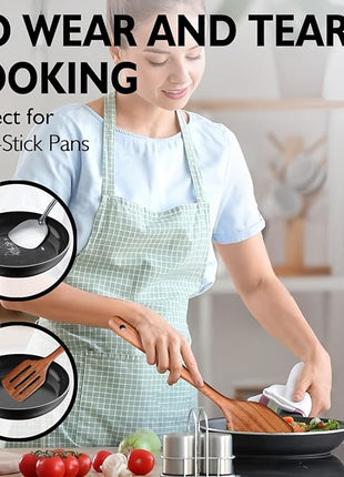 Wooden Spoons for Cooking 9 Pieces Set, TeakWooden Kitchen Utensil Set, Wooden Cooking Utensils Spoons, Spatulas, Heat-Resistant, Lightweight & Durable, Perfect for Non-Stick Cookware