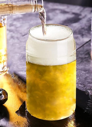 Drinking Glasses with Bamboo Lids and Glass Straw 2PCS Set, 16oz Glass Cups with Lids and Straws, Beer, Iced Coffee Glasses, Soda, Gift 1 Cleaning Brushes