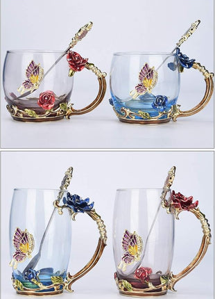 Handicraft Crystal Glass 3D Flower Cups Tea Mug With Tea Spoon Women Coffee, Tea, Juice, Beer, Milk Hot And Cold Drinks Use Gift Package. (Chrysanthemum, 11 OZ)