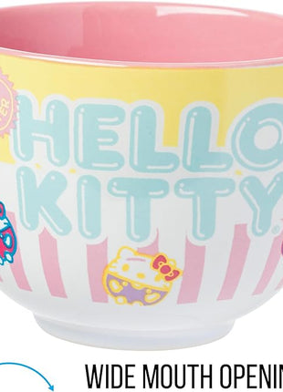Silver Buffalo Sanrio Hello Kitty Pastel Colored Ceramic Ramen Noodle Rice Bowl with Chopsticks, Microwave Safe, 20 Ounces