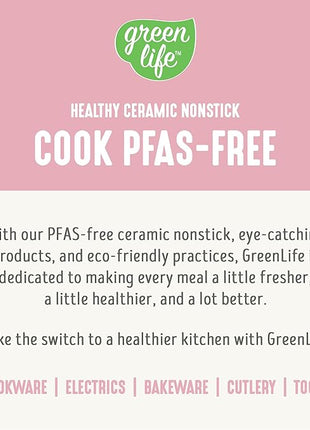 GreenLife 16 Piece Nonstick Cookware Set, Soft Grip Non-Toxic PFAS-Free Ceramic Pots & Pans, Dishwasher & Oven Safe, Frying, Sauce, Saute, Utensils, Glass Lids, Stay-Cool Handles, Wobble Free, Pink
