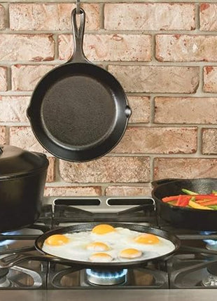 Lodge Cast Iron Skillet with Red Mini Silicone Hot Handle Holder, 8-inch