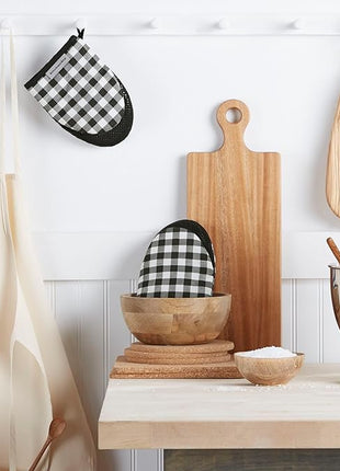 KITCHENAID Gingham Mini Oven Mitt 2-Pack Set, Matte Black, 5.5"x8"