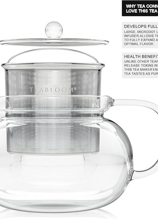 Teabloom Kyoto 2-in-1 Tea Kettle/Tea Maker – Heatproof Glass Teapot with Removable Loose Tea Filter – Tea Connoisseur's Choice