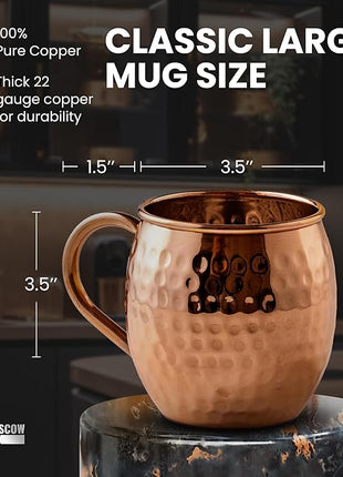 Moscow-Mix Moscow Mule Mugs - Set of 4-100% Pure Copper Mugs Large 16 oz - Food Safe - Premium Moscow Mule Cups Set of 4 - Solid Copper Cups Perfect Premium Gift