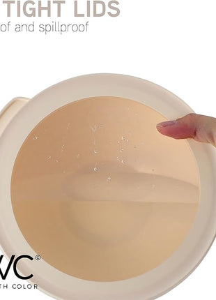 COOK WITH COLOR Mixing Bowls with Lids - 12 Piece Plastic Nesting Bowls Set includes 6 Prep Bowls and 6 Lids, Non Slip Bottom and Embossed Design - Microwave Safe (Cream)