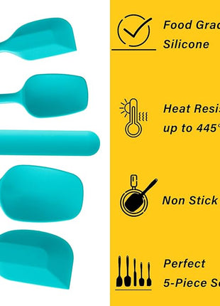 Silicone Spatula Set, 5 Piece Food Grade Rubber Spatulas for Baking, Cooking, and Mixing High Heat Resistant Non Stick Dishwasher Safe BPA-Free (Mint Green)