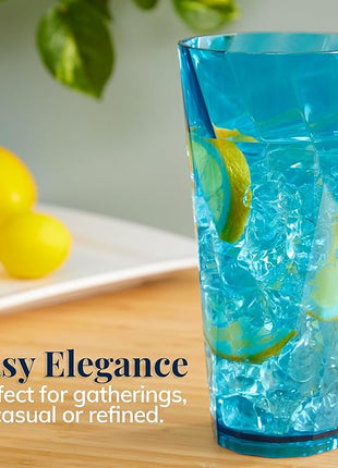 US Acrylic Optix Plastic Reusable Drinking Glasses (Set of 8) 26oz Iced-Tea Cups in Jewel Tone Colors | BPA-Free Tumblers, Made in USA | Top-Rack Dishwasher Safe