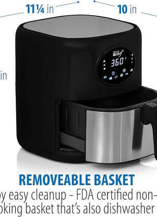 Deco Chef 3.7QT Digital Air Fryer with 6 Cooking Presets, LED Touch Controls, Adjustable Temperature and Time, Detachable Dishwasher Safe Non-Stick Basket, ETL Certified, Black
