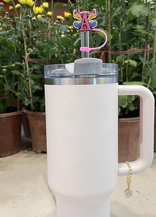 Butterfly Straw Cover for Stanley Cup 30&40 Oz 10mm Straw Topper with 2PCS Letter Charms (Letter I)