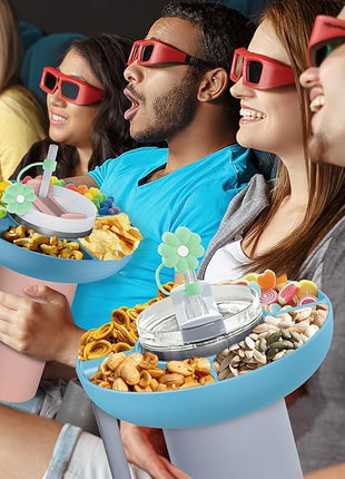 Snack Bowl for Stanley Cup 40 oz with Handle-Perfectly Compatible with Stanley Quencher H2.0 Tumbler 40 oz with Handle, Reusable Silicone Snack Tray, Stanley cup accessories (Blue Snack Bowl)