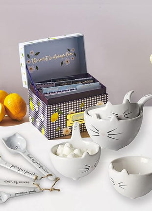 White Ceramic Cat Measuring Cups: Set of Cat Shaped Bowls - 1 Cup, 1/2 Cup, 1/3 Cup and 1/4 Cup