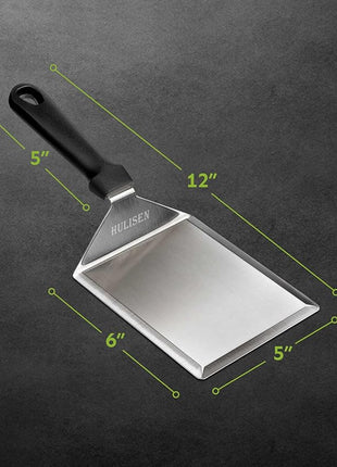 HULISEN Stainless Steel Large Grill Spatula - 6 x 5 Inch Heavy-Duty Metal Spatula with Cutting Edges, Kitchen Griddle Accessories, Smashed Burger Turner Scraper for BBQ Grill and Flat Top Griddle