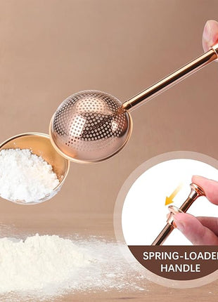 HULISEN Flour Duster for Baking, One-Handed Operation, 304 Stainless Steel Powdered Sugar Shaker Duster, Pick Up and Dust Flour Sifter, Gift Package, Brown