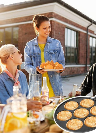 Pancake Pan Maker Nonstick Induction Compatible, 10.5 Inch Mini Non Stick Silver Dollar Grill Blini Griddle Crepe Pan,7 Molds Cake Egg Cooker Skillet for Kids Gifts