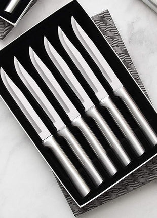 Rada Cutlery 6-Piece Utility/Steak Knife Gift Set (S06), Stainless Steel Hollow Ground Blades, Made in USA, Black Handles