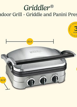 Cuisinart Griddler Indoor Grill, Panini Press, Sandwich Maker & More, 5-in-1 Grilling, Dishwasher-Safe Nonstick Cooking Plates, GR-4NNAS, Stainless Steel