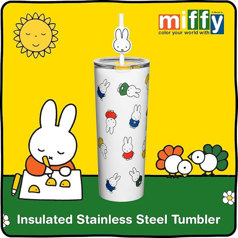 Dragon Glassware | Miffy 24 oz Vacuum Insulated Tumbler with Lid and Straw - Tumbler Cup with 2 Straws - Stainless Steel Tumbler with Straw Topper for Water, Iced Tea - Iconic