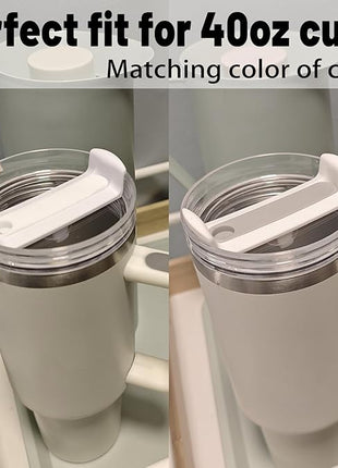 40 OZ Tumbler Lid Replacement Fit for Stanley Cup, 2 Pack Clear Replacement Lids Fit for Stanley Travel Tumbler, Spill Proof Tumbler Covers for Stanley Cup Accessories (White+Frost)