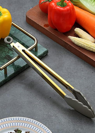 Gold Cooking Tongs, Berglander Heavy Duty Food Tongs For Cooking With Silicone Tips And Titanium Gold Plating Handle, Kitchen Tongs, Grill Tongs, Dishwasher Safe, Easy to Clean