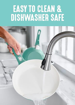 GreenLife Soft Grip 16 Piece Cookware Set, Non-Toxic PFAS-Free Ceramic Nonstick, Pots, Frying, Sauce, Saute, Glass Lids, Stay-Cool Handles, Wobble Free Bases, Dishwasher & Oven Safe, Turquoise