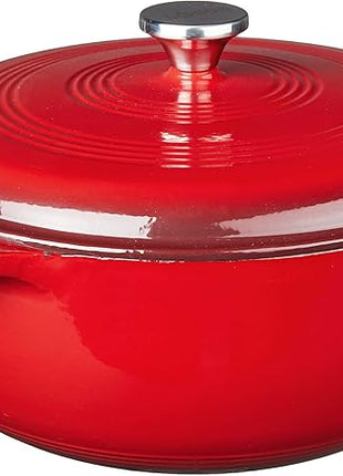 Lodge 7.5 Quart Enameled Cast Iron Dutch Oven with Lid – Dual Handles – Oven Safe up to 500° F or on Stovetop - Use to Marinate, Cook, Bake, Refrigerate and Serve – Island Spice Red