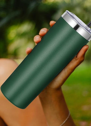 VEGOND Stainless Steel Skinny Tumbler, 20 oz Vacuum Insulated Tumbler with Lid and Straw, Double Wall Coffee Cup, Travel Mug for Cold Hot Drinks, Dark Green 1 Pack