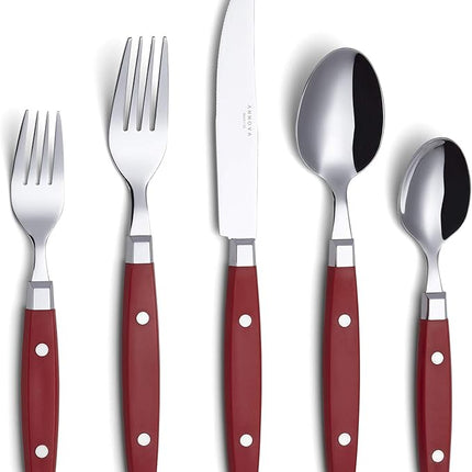 ANNOVA Silverware Set, Retro/Rivet Colorful Stainless Steel Tableware Kitchen Flatware Set Utensils, Includes Dinner Knives, Forks, Spoons, Salad Forks & Dessert Spoons (Red, 20 Pieces)