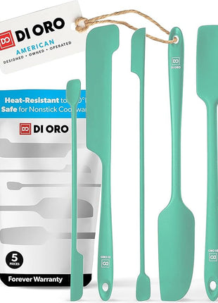 DI ORO Silicone Jar Spatulas for Scraping - Rubber Spatulas Silicone Heat Resistant - Kitchen Spatulas Nonstick Cookware Safe - Silicone Utensil Set for Blenders, Mixing, Baking, & Makeup (5pc, Mint)