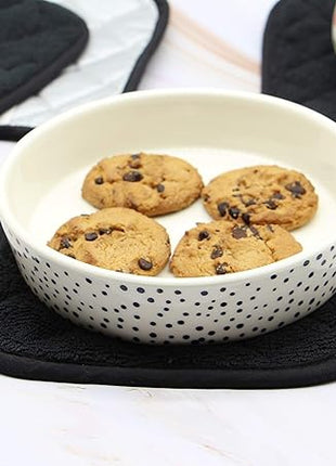 Cotton Pot Holders Cotton Made Machine Washable Heat Resistant Everyday Kitchen Basic Terry Pot Holder, Hot Pads, Trivet for Cooking and Baking Set of 4 (Black)