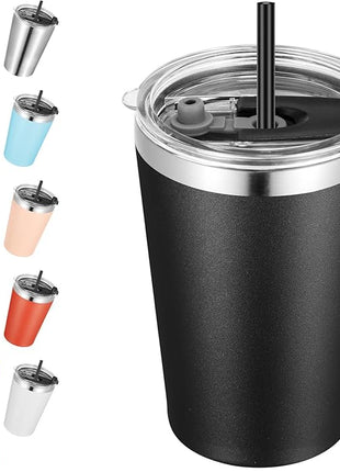 VEGOND 12oz Tumbler Stainless Steel Tumbler bulk Vacuum Insulated Double Wall Travel Tumbler with Lid and Straw Reusable Tumbler, Black 1 Pack