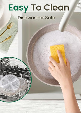 Chef Power Ceramic Nonstick Pots and Pans Set 19 Piece with Detachable Handle, Induction Dishwasher Oven Safe Cookware Set, RV Kitchen Set Removable Handle, Mocca Taupe