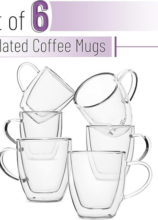 BTaT Double Wall Glass Coffee Mugs, 16 oz, Set of 6, Insulated Latte Mugs, Clear
