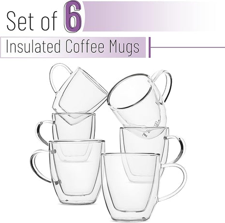 BTaT Double Wall Glass Coffee Mugs, 16 oz, Set of 6, Insulated Latte Mugs, Clear