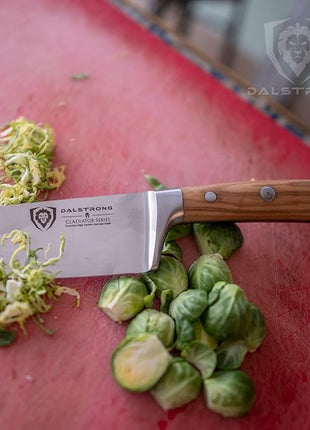 Dalstrong Chef Knife - 8 inch Blade - Gladiator Series - Forged High Carbon German Steel - Razor Sharp Kitchen Knife - Professional Full Tang Knives - Olive Wood Handle - Sheath - NSF Certified