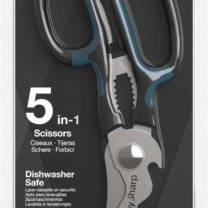AnySharp 5-in-1 Multi-Function Kitchen Shears - Kitchen Scissors Heavy Duty with Hardened Steel Blades - Cut Chicken Bones and Thick Fabrics - Grip for Both Left and Right Handed - Dishwasher Safe
