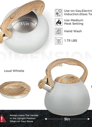 POLIVIAR Tea Kettle, 2.7 Quart Stovetop Tea Kettle, Audible Whistling Teapot with Crackle Finish, Food Grade Stainless Steel for Anti-Rust, Anti Hot Handle, Suitable for All Heat Sources (JX2023-LYW)