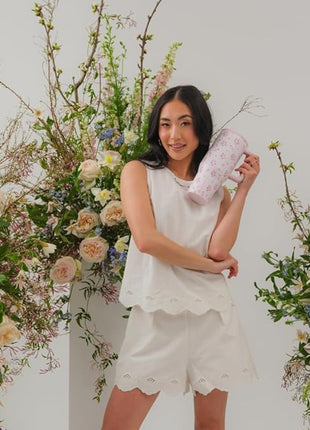 HydroJug Traveler - 32 oz Water Bottle with Handle & Flip Straw - Fits in Cup Holder, Leak Resistant Tumbler-Reusable Insulated Stainless Steel & Rubber Base - Gifts for Women & Men, Wildrose