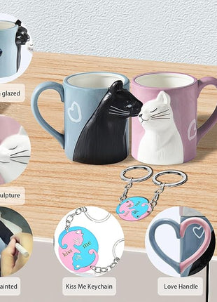 BigNoseDeer Couple Gifts Cute Kissing Cat Mug Matching Couples Stuff Ceramic Coffee Mugs for Wedding Gifts Anniversary Engagement Gift for Couples Cat Lovers 12oz