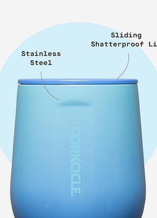 Corkcicle Classic Stemless Wine Tumbler - Keeps Drinks Cold for 6 Hours - Triple-Insulated Stainless Steel - Non-Slip Bottom - Summer Drinkware Gift - Keeps Drinks Ice Cold - 12 oz - Boom Box Blue