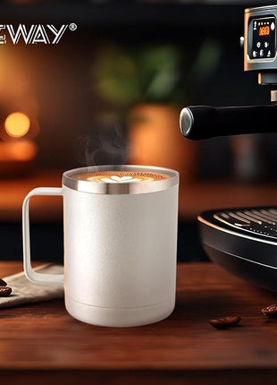 MEWAY 12oz Coffee Mug With Handle 2 Pack Bulk,Stainless Steel Insulated Travel Tumblers With Sliding Lid,Double Wall Vacuum Camping Cup for Hot & Cold Drinks Tea (White,Set of 2)