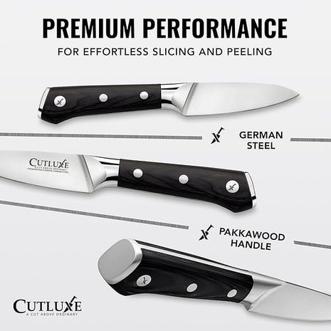 Cutluxe Paring Knife Set – 4" Fruit and 3" Peeling Knives – Small Knife with Razor Sharp Blade – High Carbon German Steel, Full Tang & Ergonomic Handle Design – Artisan Series