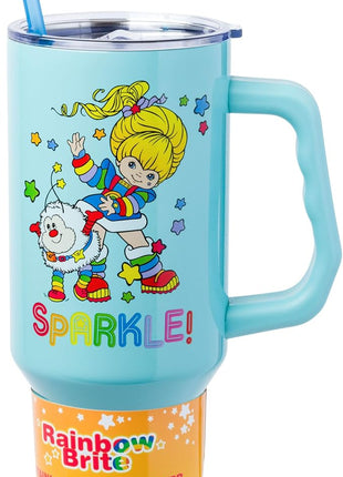 Silver Buffalo Rainbow Brite and Twink Sparkle Stainless Steel Tumbler with Handle and Straw, Fits in Standard Cup Holder, 40 Ounces (Pack of 12)