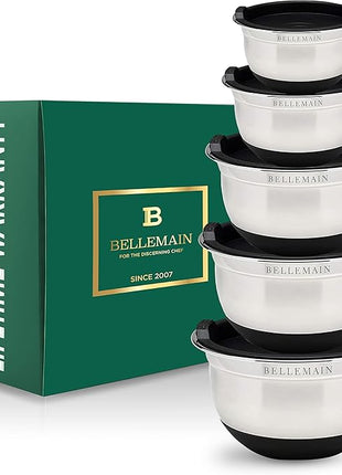 Bellemain Stainless Steel Non-Slip Mixing Bowls with Lids (5 Piece, Silver/Black)
