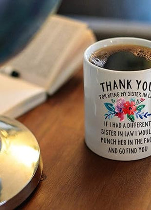 DQG CVT Best Sister-in-Law Mug - Thank You for Being My Sister In Law Coffee Mugs - Funny Sister-In-Law Gift - Unique Family Gag Gift - Birthday Christmas Novelty Present Ideas Cup Ceramic 11oz