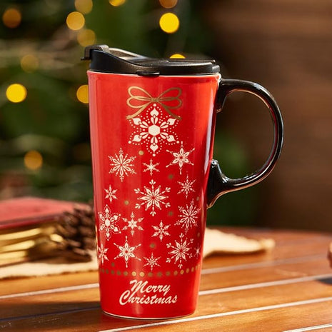 Topadorn Christmas Ceramic Mug Coffee Cup with Sealed Lid and Matched Gift Box Latte Mug 17oz(Snowflake)