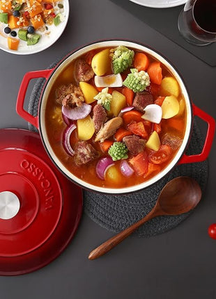 vancasso Enameled Cast Iron Dutch Oven, 7.5 QT Dutch Oven Pot with Lid, Round Enamel Dutch Oven for Bread Baking, Non Stick Enamel Coating, Pot's Body Cast Iron, Red